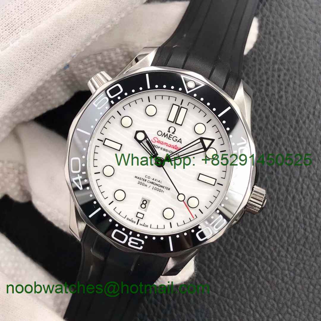 Replica OMEGA 2019 Seamaster Diver 300M SS VSF 1:1 Best Edition Black Bezel White Dial on Black Rubber Strap A8800