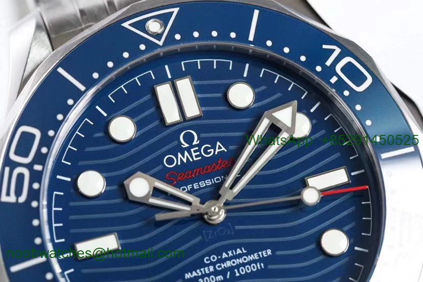 Replica OMEGA 2018 Seamaster Diver 300M VSF 1:1 Best Edition Blue Ceramic Blue Dial on SS Bracelet A8800 V2