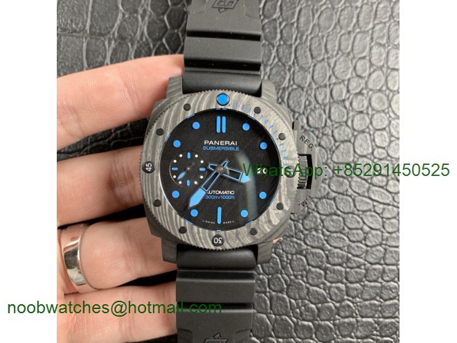 Replica Panerai PAM960 Carbotech 42mm VSF 1:1 Best Edition Black Dial Blue Markers on Rubber Strap P.9010 Clone