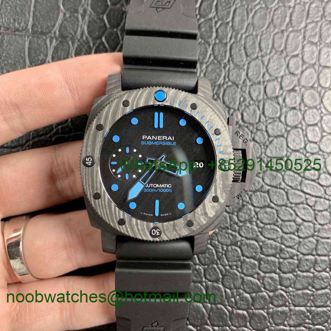 Replica Panerai PAM960 Carbotech 42mm VSF 1:1 Best Edition Black Dial Blue Markers on Rubber Strap P.9010 Clone