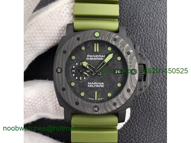 Replica Panerai PAM961 Carbotech VSF 1:1 Best Edition Carbon Dial on Green Rubber Strap P.9010 Clone