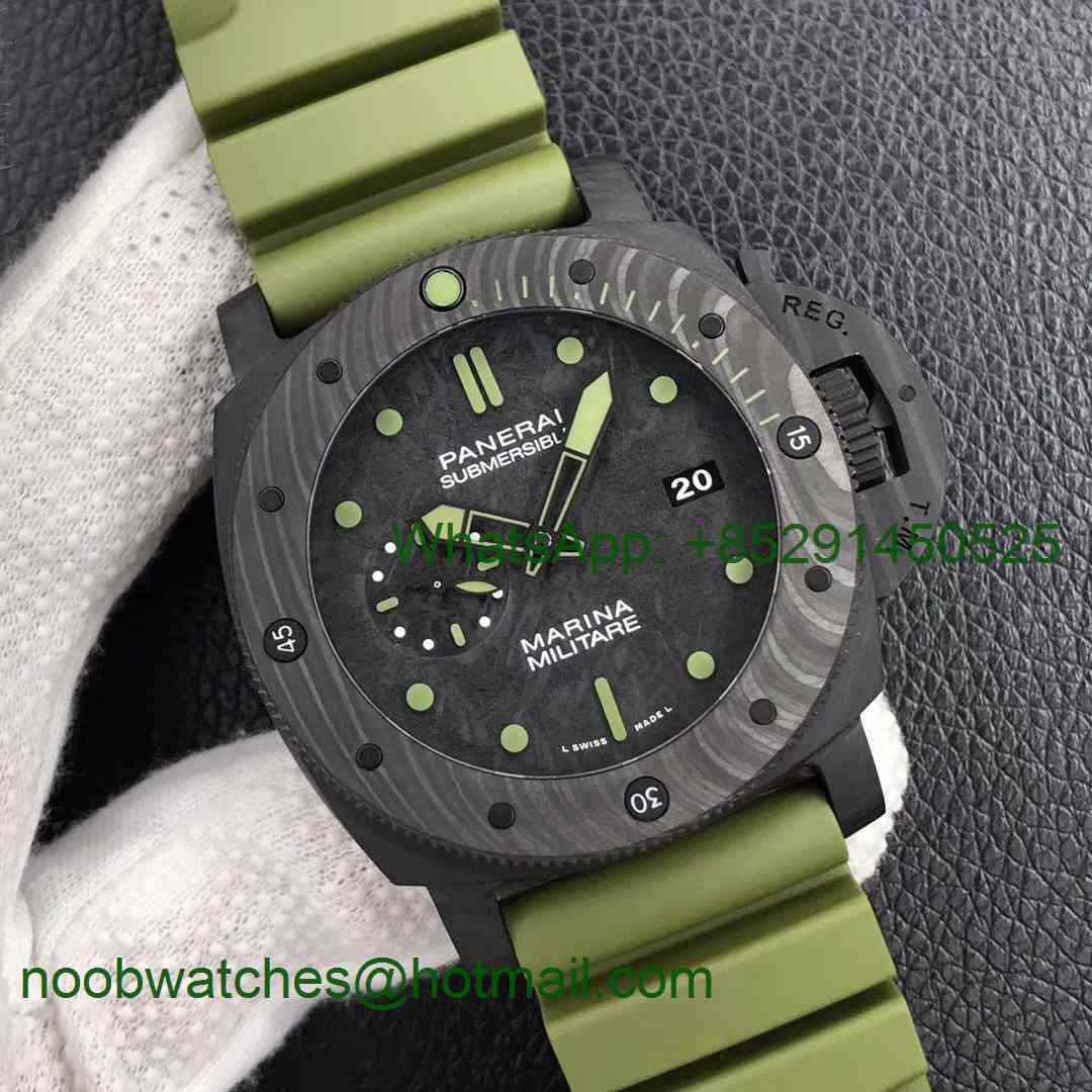 Replica Panerai PAM961 Carbotech VSF 1:1 Best Edition Carbon Dial on Green Rubber Strap P.9010 Clone