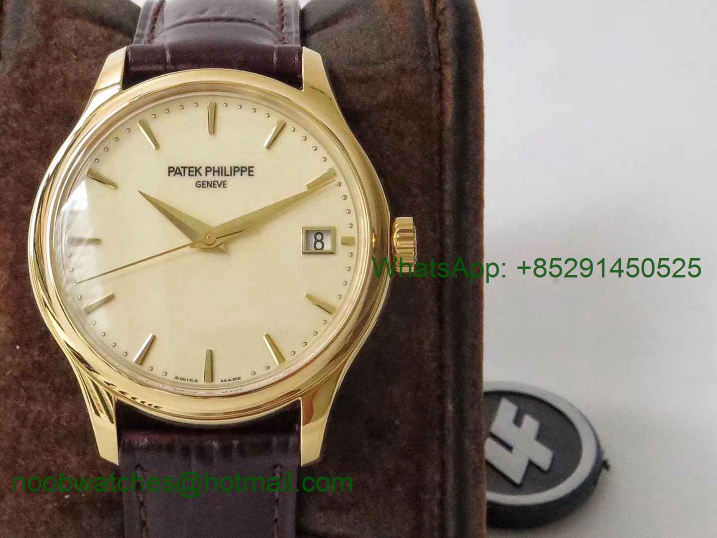 Replica Patek Philippe Calatrava 5227J Yellow Gold ZF Best Edition White Dial on Brown Leather Strap A324CS