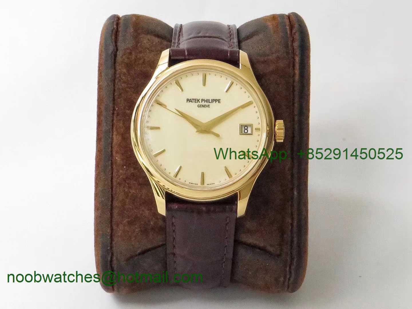Replica Patek Philippe Calatrava 5227J Yellow Gold ZF Best Edition White Dial on Brown Leather Strap A324CS