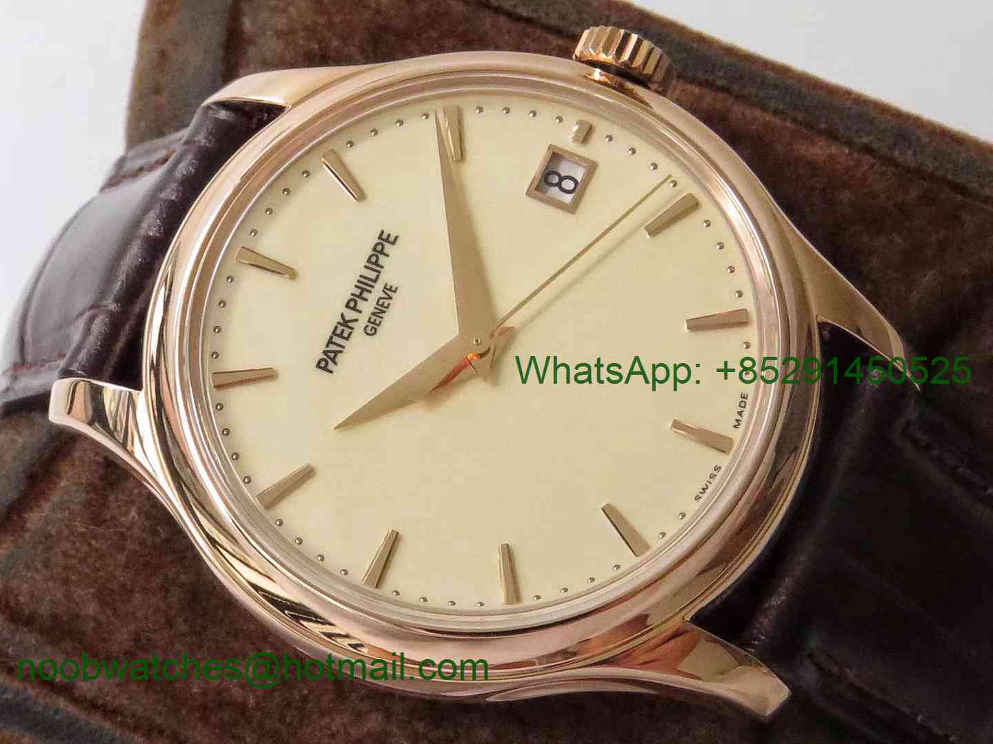 Replica Patek Philippe Calatrava 5227J Rose Gold ZF 1:1 Best Edition White Dial on Brown Leather Strap A324CS