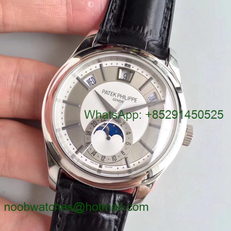 Replica Patek Philippe Annual Calendar 5205G GRF Best Edition White Dial on Black Leather Strap A324