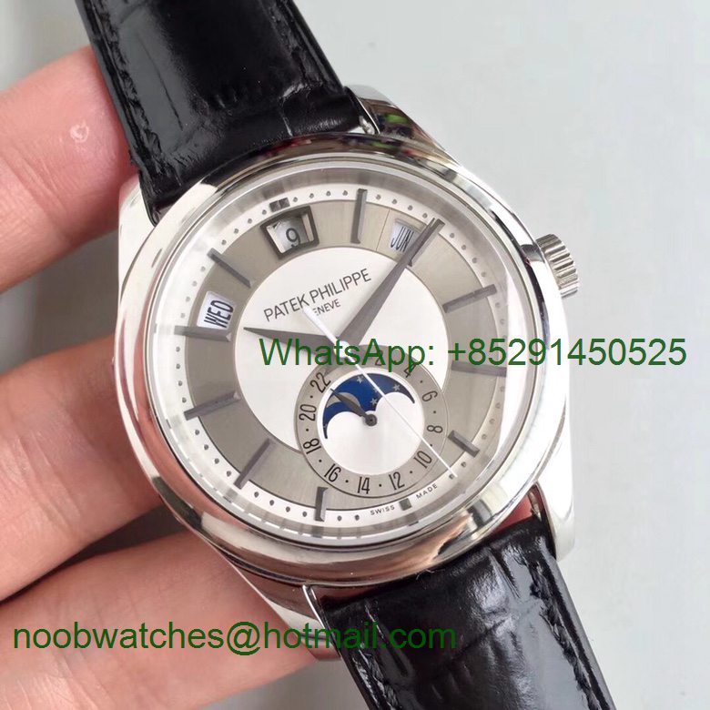 Replica Patek Philippe Annual Calendar 5205G GRF Best Edition White Dial on Black Leather Strap A324