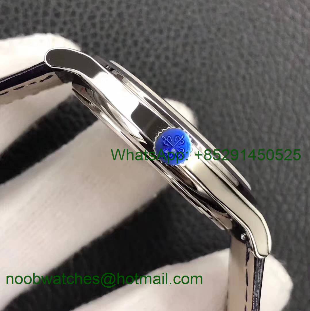 Replica Patek Philippe Calatrava 5296G SS ZF 1:1 Best Edition White Dial Blue Hands on Blue Leather Strap 324CS (Free bo