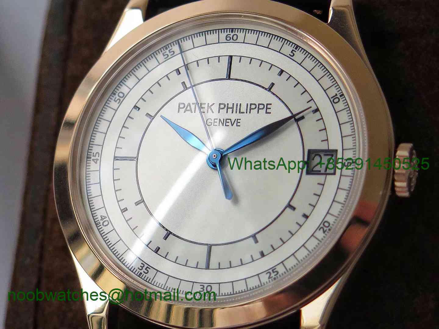 Replica Patek Philippe Calatrava 5296R Rose Gold ZF 1:1 Best Edition White Dial Blue Hands on Blue Leather Strap 324CS (