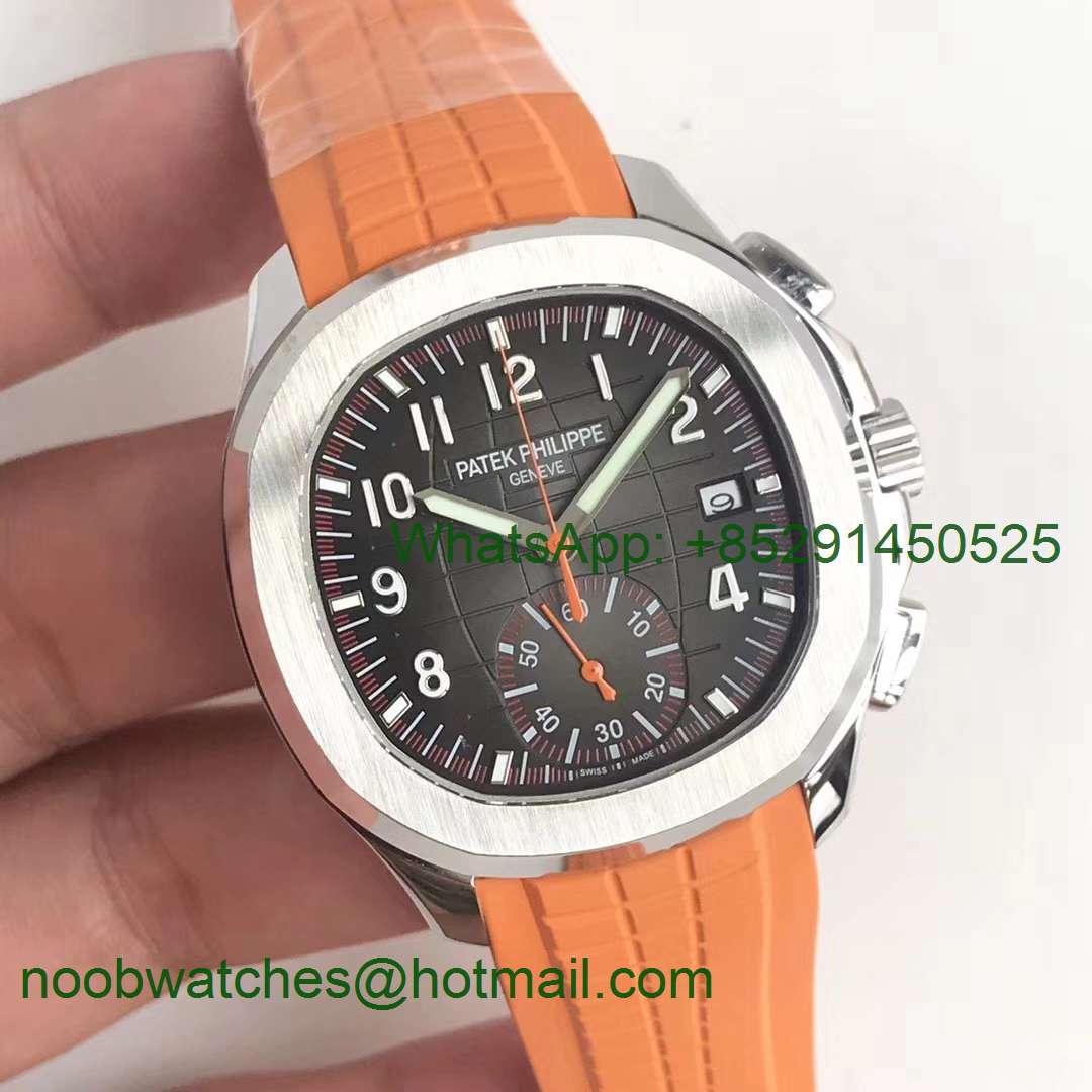 Replica Patek Philippe Aquanaut Chronograph 5968A YLF Best Edition Brown Dial on Orange Rubber Strap A7750
