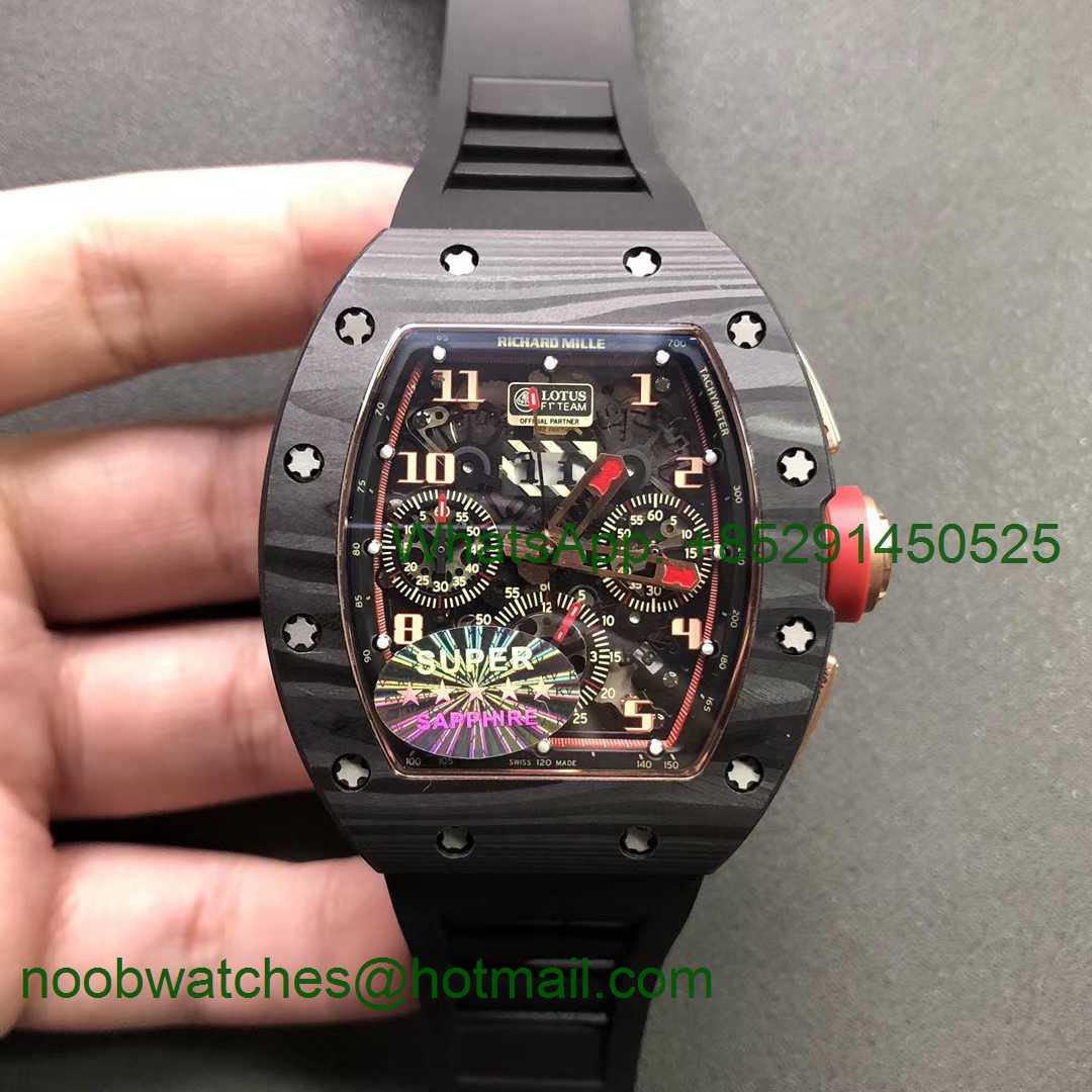 Replica Richard Mille RM011 NTPT Lotus F1 Team Carbon Chronograph KVF 1:1 Best Crystal Skeleton Dial Red A7750
