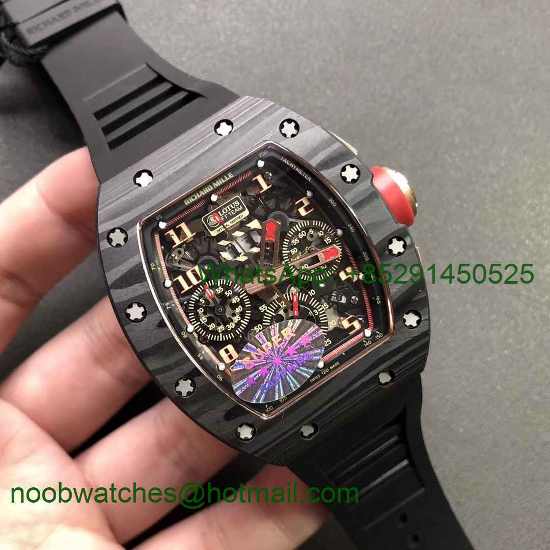 Replica Richard Mille RM011 NTPT Lotus F1 Team Carbon Chronograph KVF 1:1 Best Crystal Skeleton Dial Red A7750