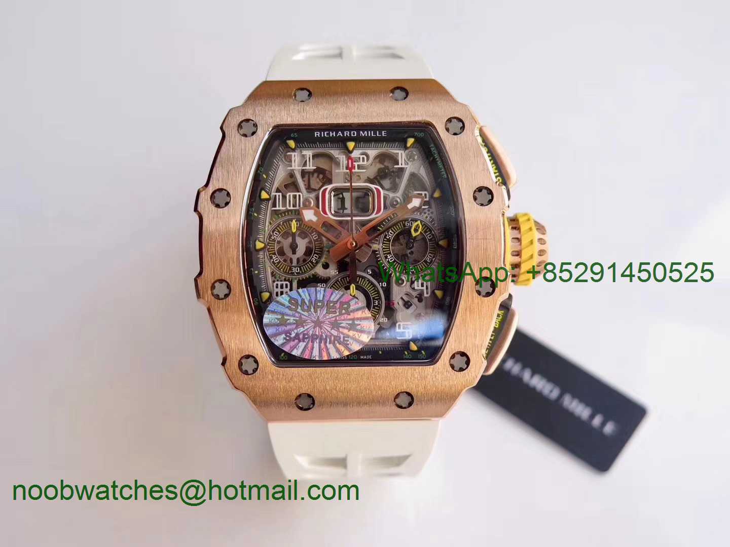 Replica Richard Mille RM011 Rose Gold Chronograph KVF 1:1 Best Edition Crystal Skeleton Dial A7750