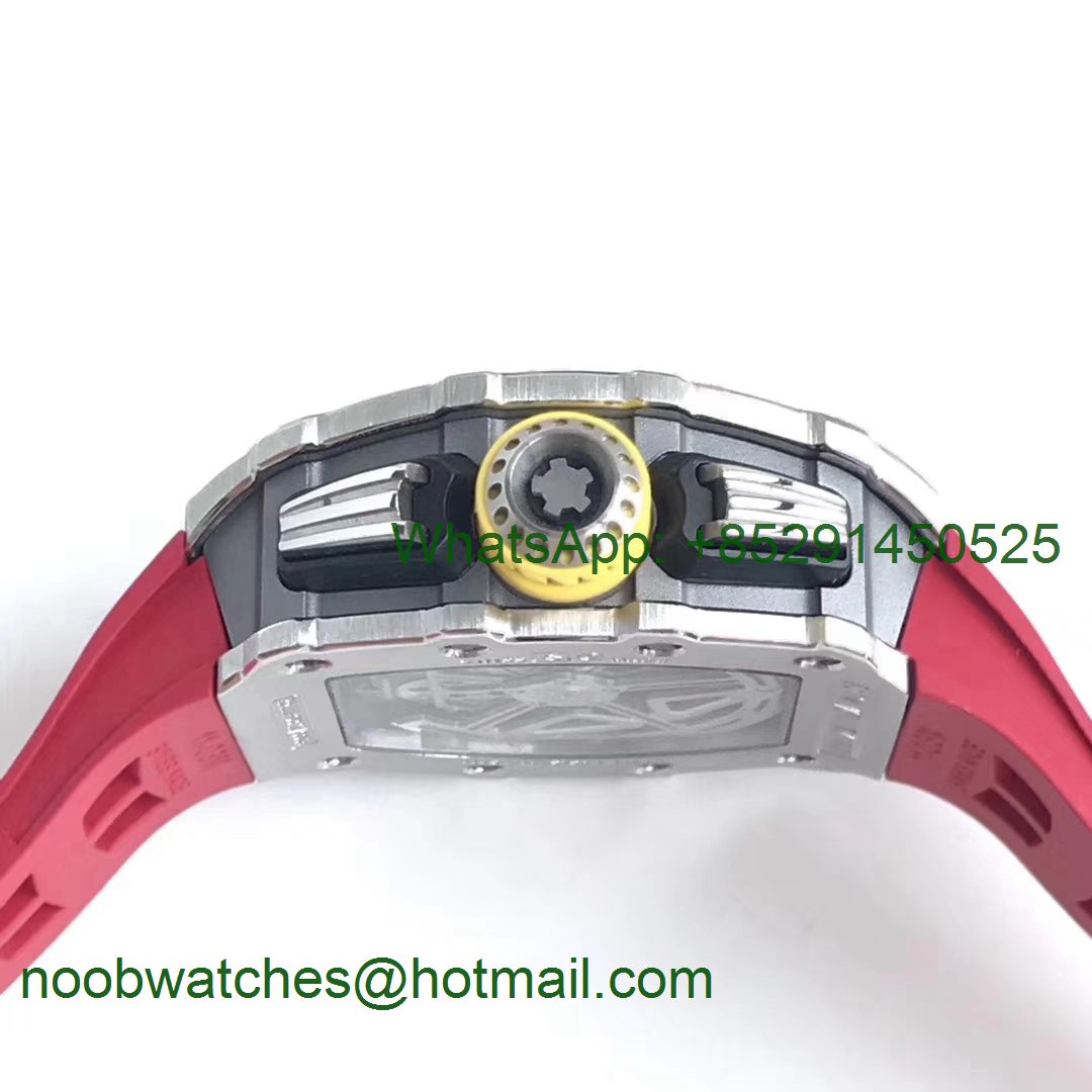 Replica Richard Mille RM11-03 SS KVF 1:1 Best Edition Crystal Skeleton Dial on Red Racing Rubber Strap A7750