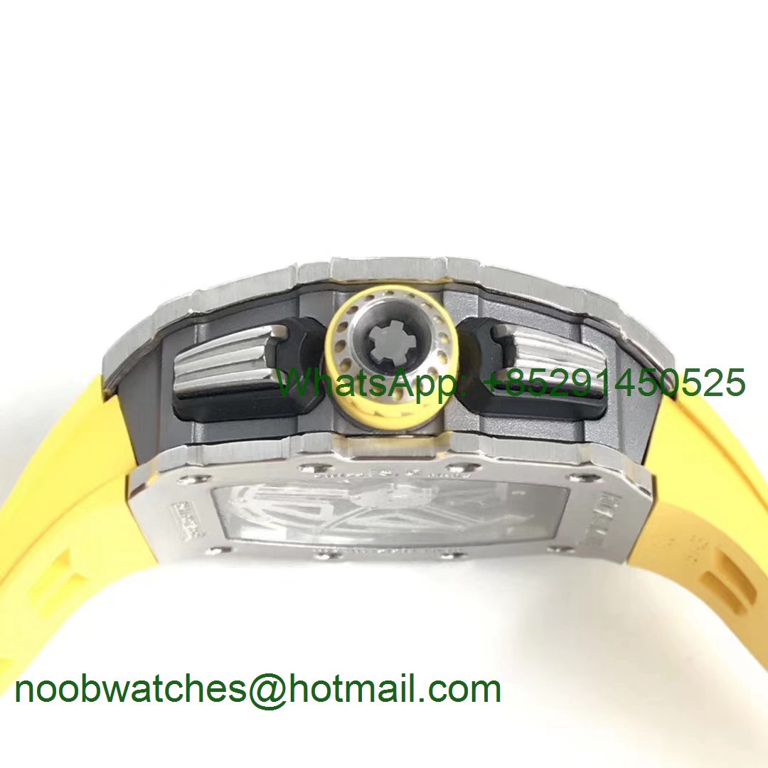 Replica Richard Mille RM11-03 SS KVF 1:1 Best Edition Crystal Skeleton Dial on Yellow Racing Rubber Strap A7750