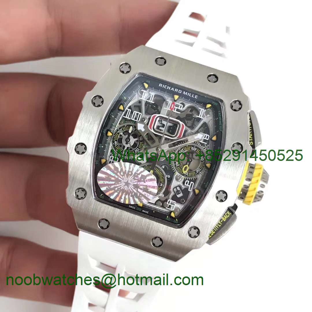 Replica Richard Mille RM11-03 SS KVF 1:1 Best Edition Crystal Skeleton Dial on White Racing Rubber Strap A7750