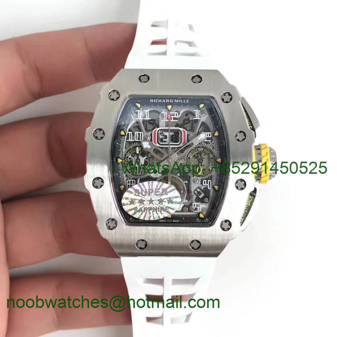 Replica Richard Mille RM11-03 SS KVF 1:1 Best Edition Crystal Skeleton Dial on White Racing Rubber Strap A7750