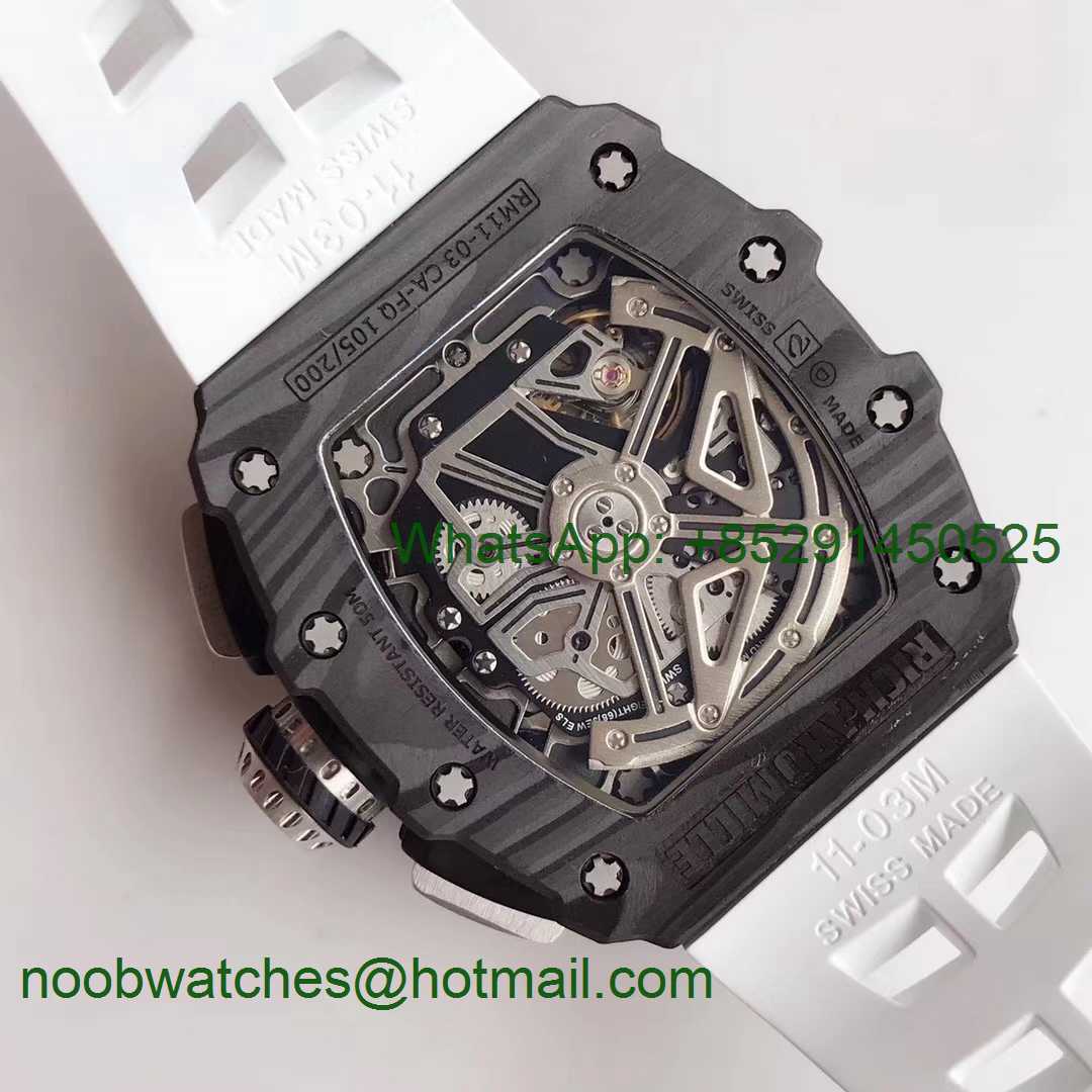 Replica Richard Mille RM011 Carbon Case Chrono KVF 1:1 Best Edition Crystal Skeleton Yellow Dial Gray Rubber A7750