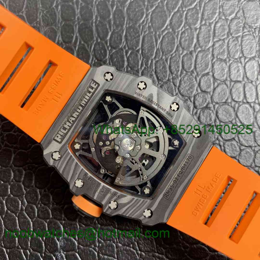 Replica Richard Mille RM035-02 Carbon KVF 1:1 Best Edition Skeleton Dial Orange Rubber Strap MIYOTA8215 V3