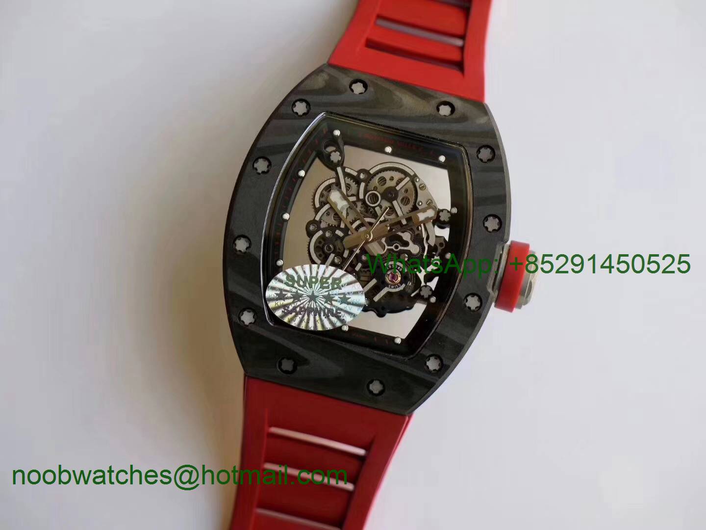 Replica Richard Mille RM055 Forge Carbon Titanium Case KVF Best Edition Skeleton Dial Red Rubber Strap MIYOTA8215