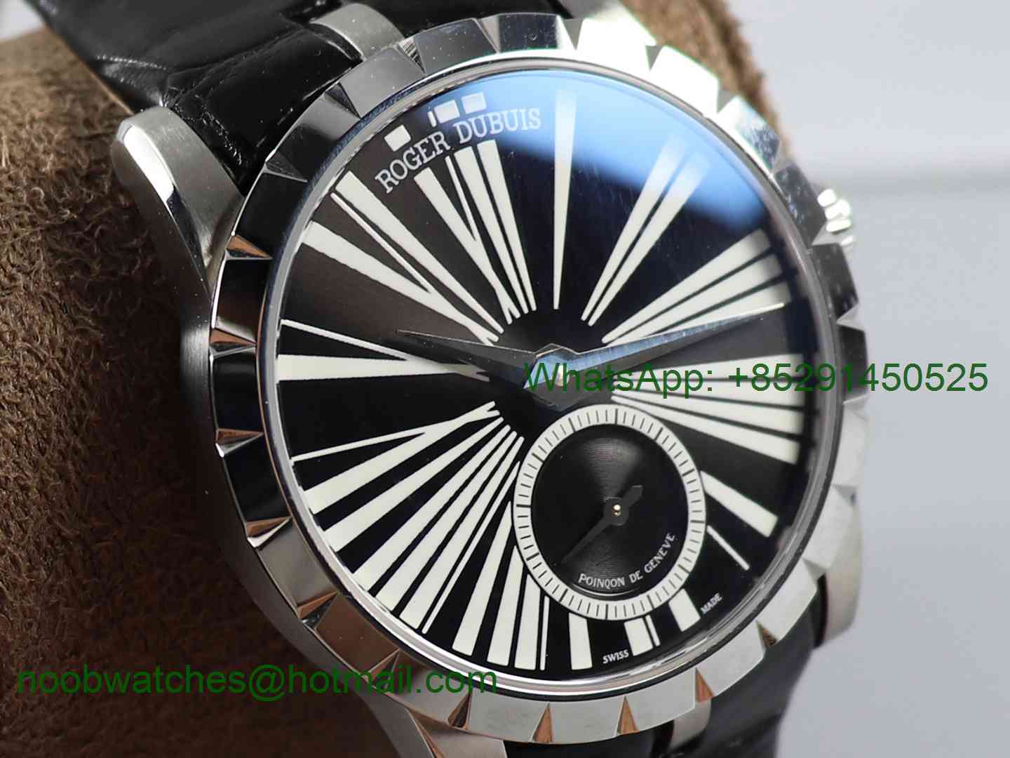 Replica Roger Dubuis Excalibur 42mm Dbex0535 SS PF 1:1 Best Edition Black Dial on Black Leather Strap A830