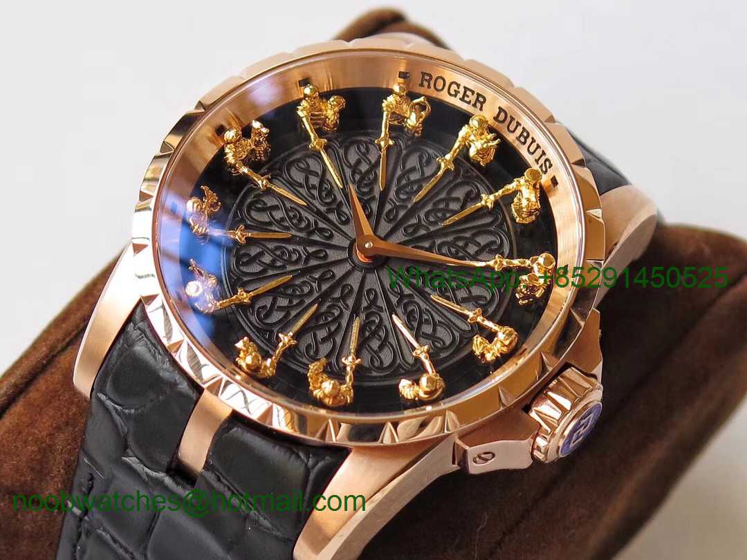 Replica Roger Dubuis Excalibur Knights of the Round Table II ZZF 1:1 V2 Best Rose Gold Black Dial MIYOTA 6T15