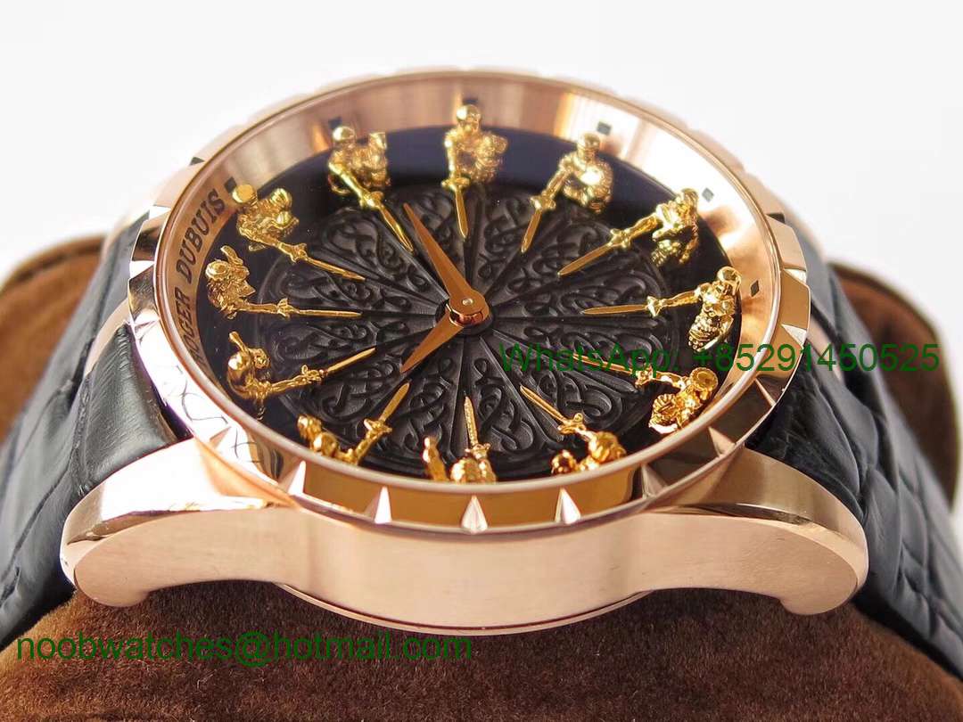 Replica Roger Dubuis Excalibur Knights of the Round Table II ZZF 1:1 V2 Best Rose Gold Black Dial MIYOTA 6T15