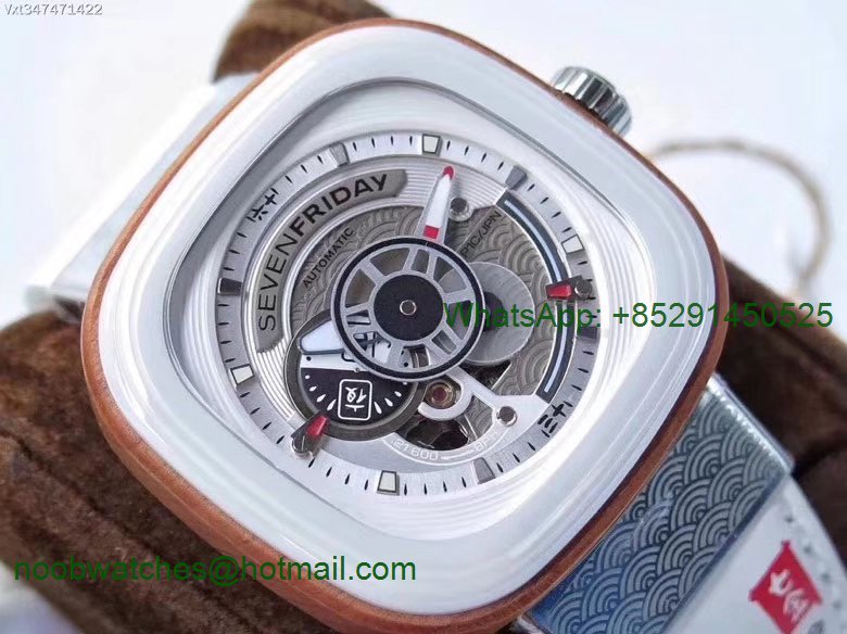 Replica Sevenfriday Seven Friday P1B/03 Japan Limited Edition SVF 1:1 Best Edition on White Leather Strap Miyota 82S7