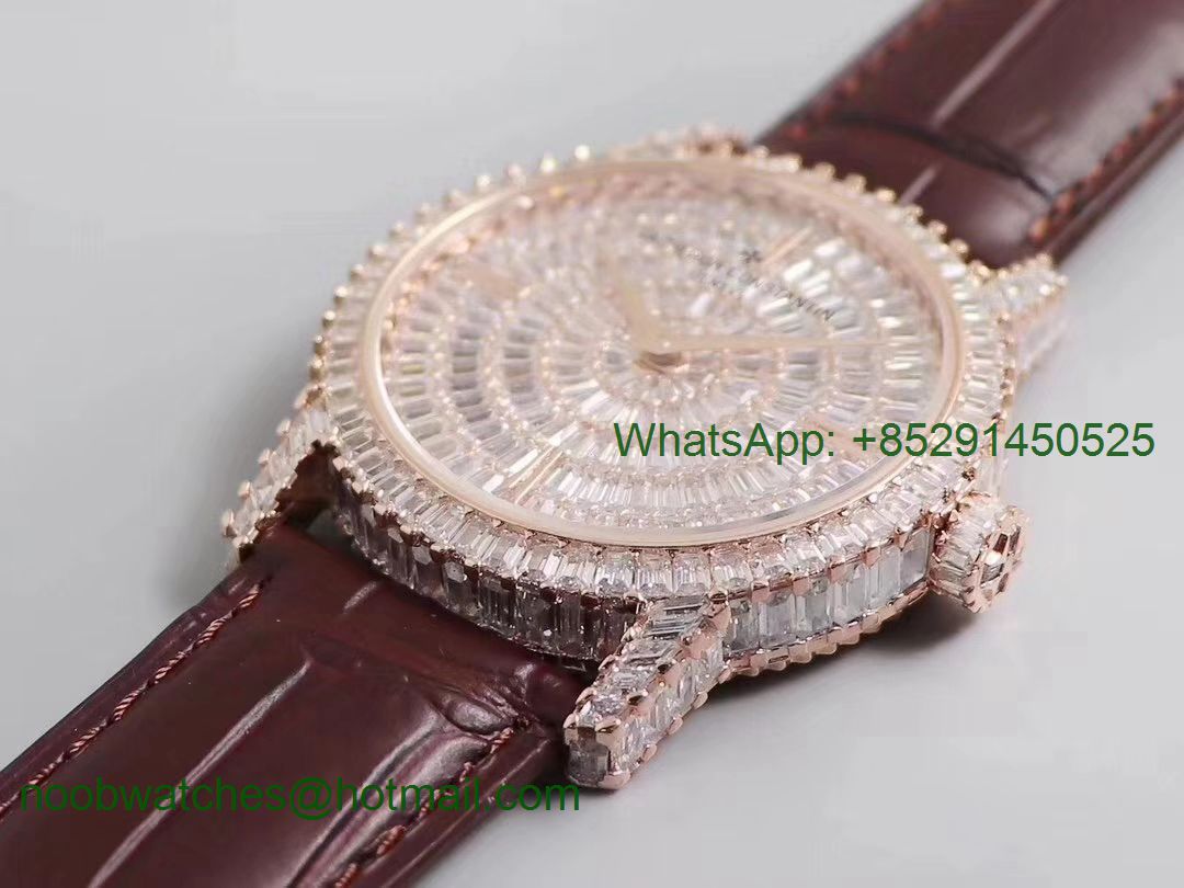 Replica Vacheron Constantin VC Traditionnelle DMF Rose Gold Diamond on Brown Leather Strap M9015