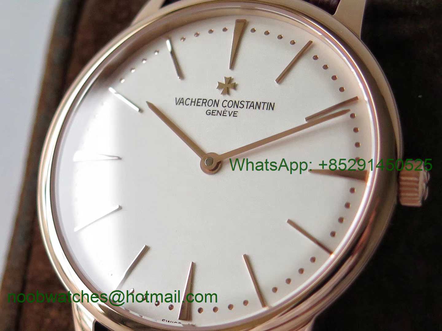 Replica Vacheron Constantin VC Patrimony Calatrava Rose Gold KZF Best Edition White Dial Brown Leather MIYOTA 9015