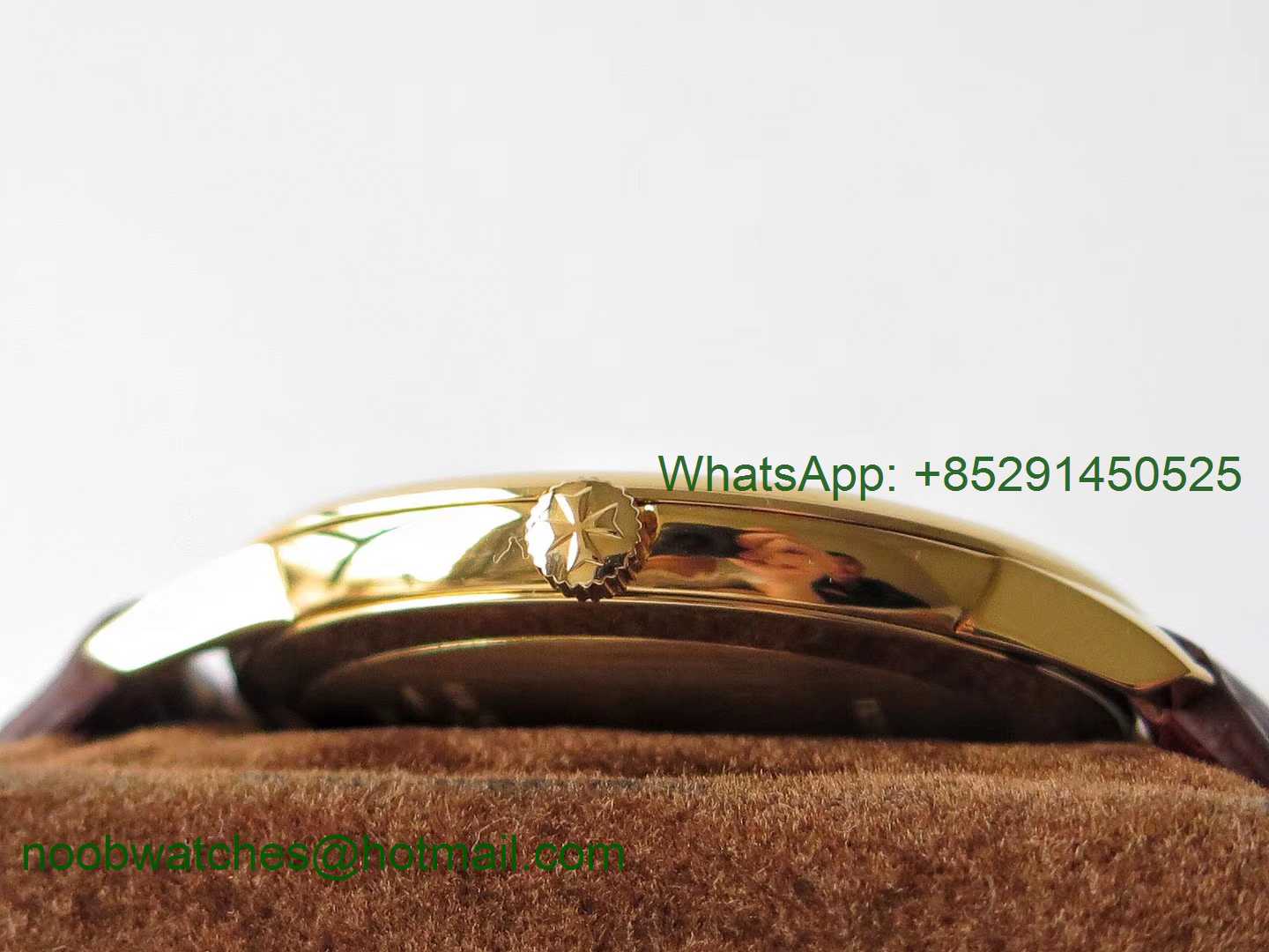 Replica Vacheron Constantin VC Patrimony Calatrava Yellow Gold KZF Best White Dial Brown Leather Strap MIYOTA 9015
