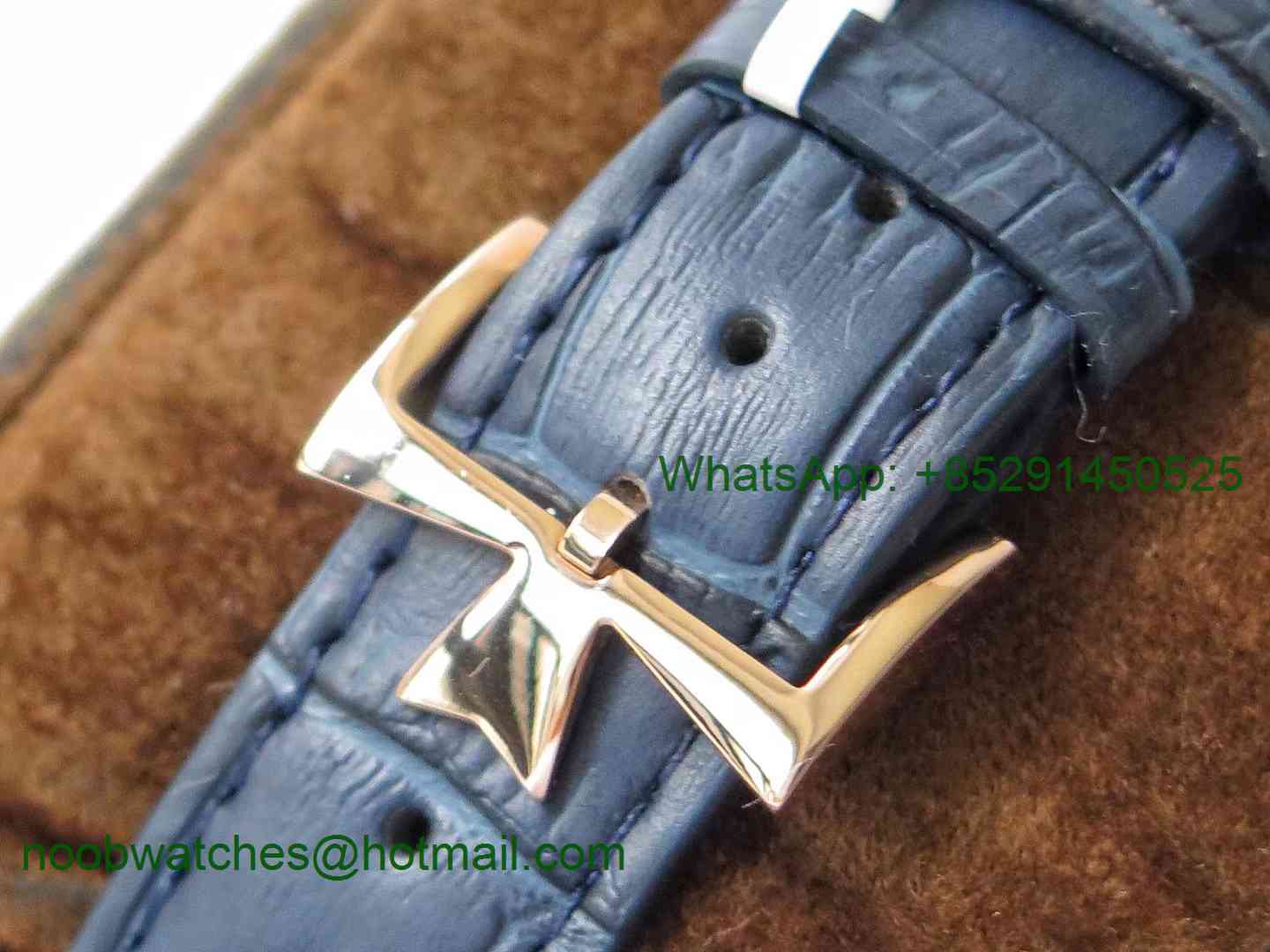Replica Vacheron Constantin VC Patrimony Calatrava Rose Gold KZF Best Edition Blue Dial Blue Leather Strap MIYOTA 9015