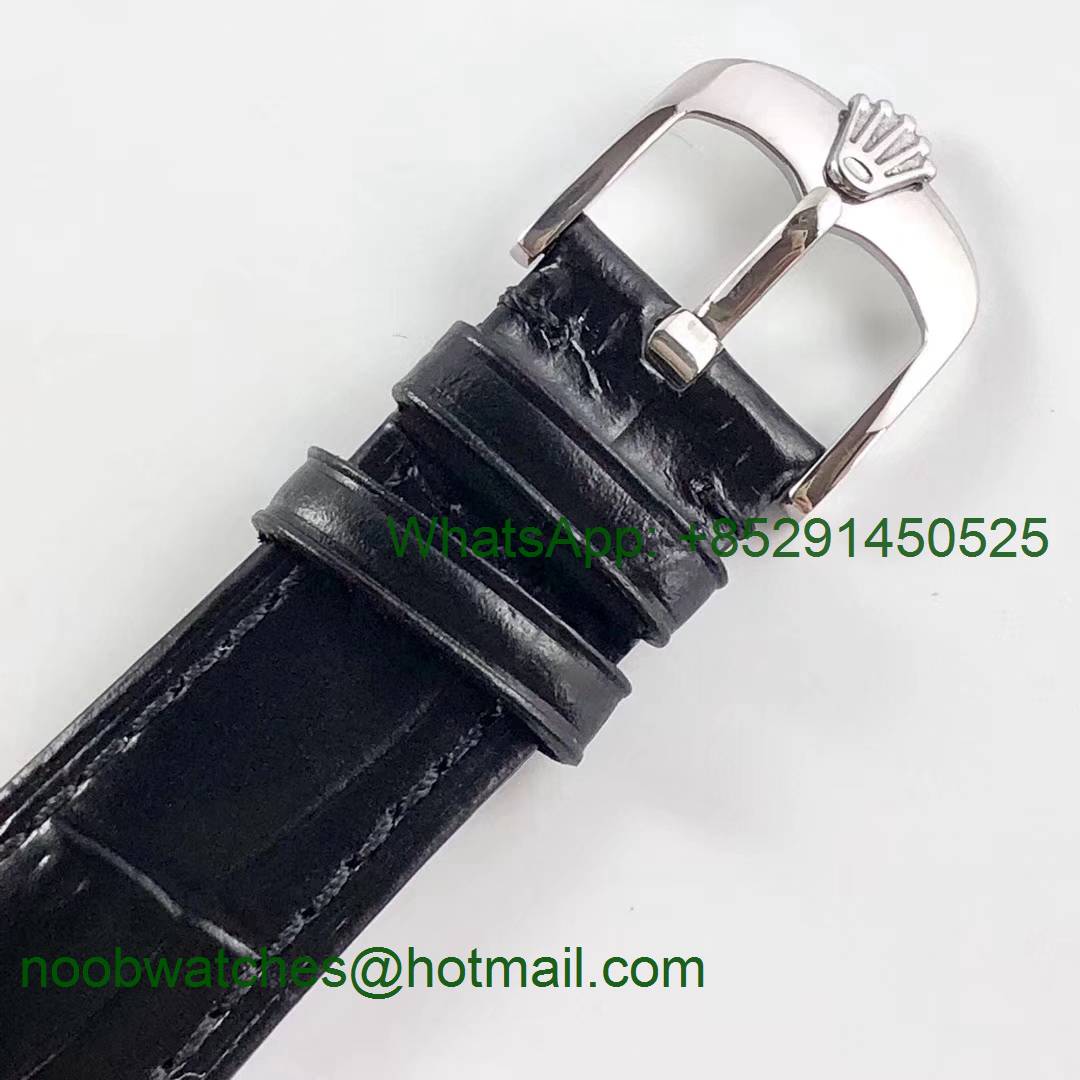 Replica Rolex Cellini Time 50509 SS MKF 1:1 Best Edition White Dial Sticks Marker Black Leather Strap A3165 V3