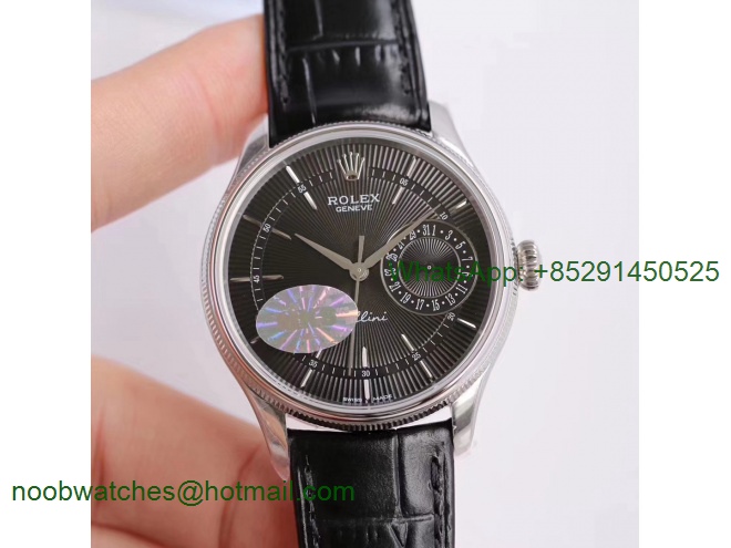 Replica Rolex Cellini Date 50519 SS MKF 1:1 Best Edition Black Dial on Black Leather Strap A3165