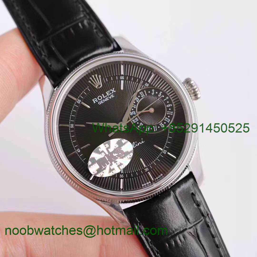 Replica Rolex Cellini Date 50519 SS MKF 1:1 Best Edition Black Dial on Black Leather Strap A3165