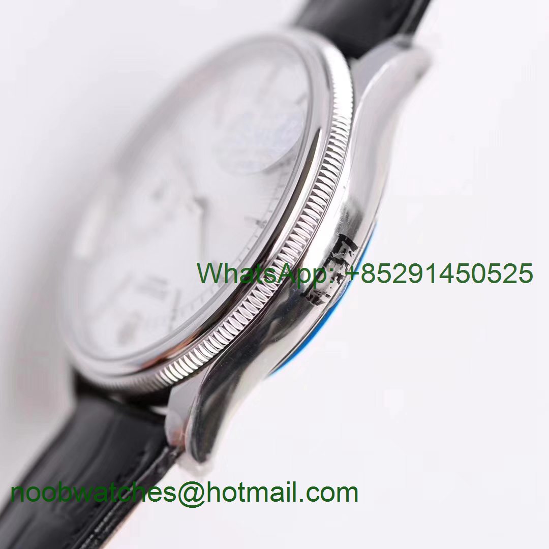 Replica Rolex Cellini Date 50519 SS MKF 1:1 Best Edition White Dial on Black Leather Strap A3165