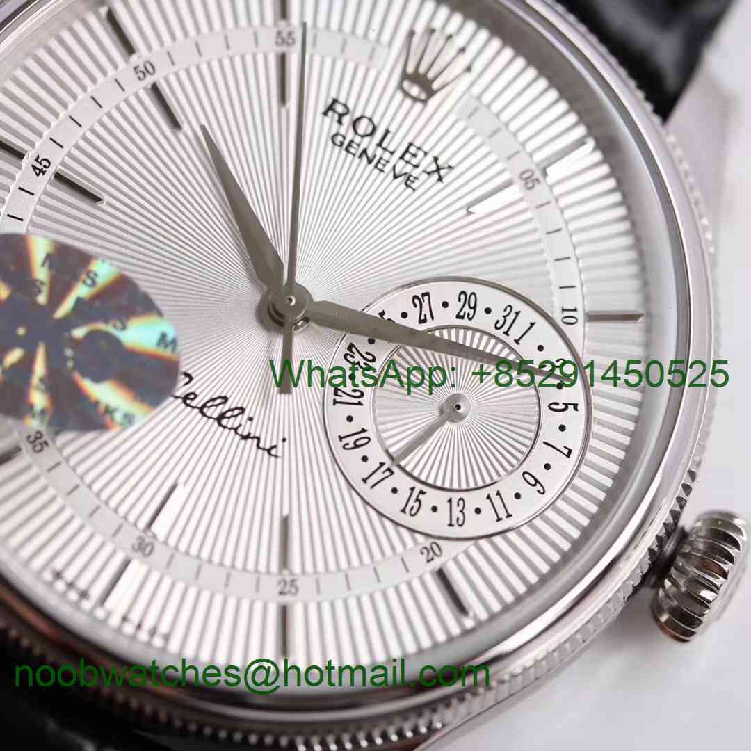Replica Rolex Cellini Date 50519 SS MKF 1:1 Best Edition White Dial on Black Leather Strap A3165