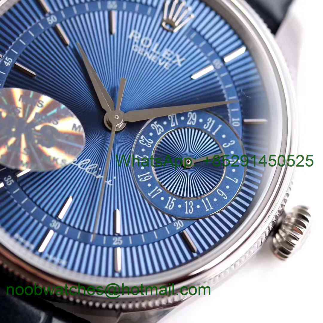 Replica Rolex Cellini Date 50519 SS MKF 1:1 Best Edition Blue Dial on Black Leather Strap A3165
