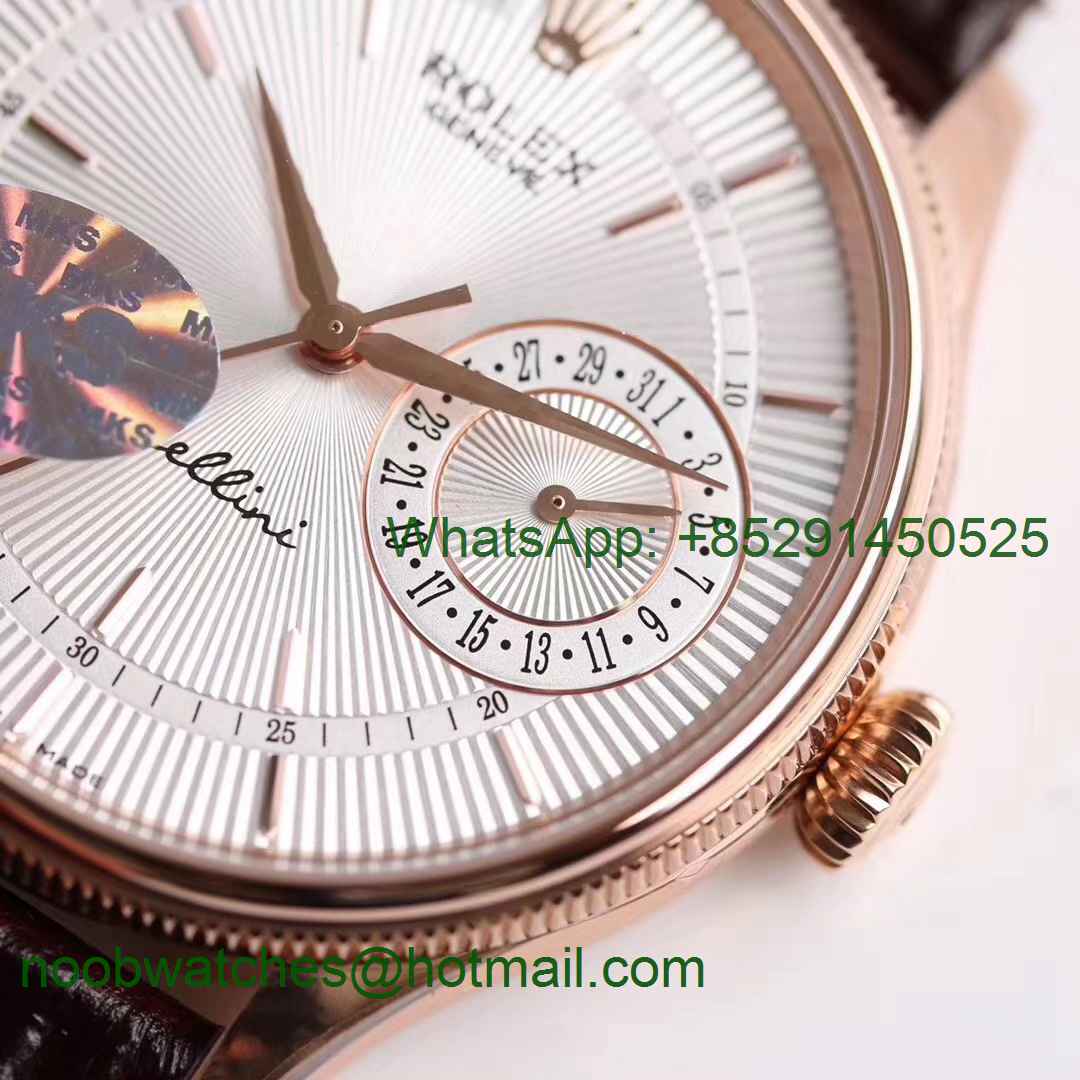 Replica Rolex Cellini Date 50515 Rose GOLD MKF 1:1 Best Edition White Dial Brown Leather Strap A3165