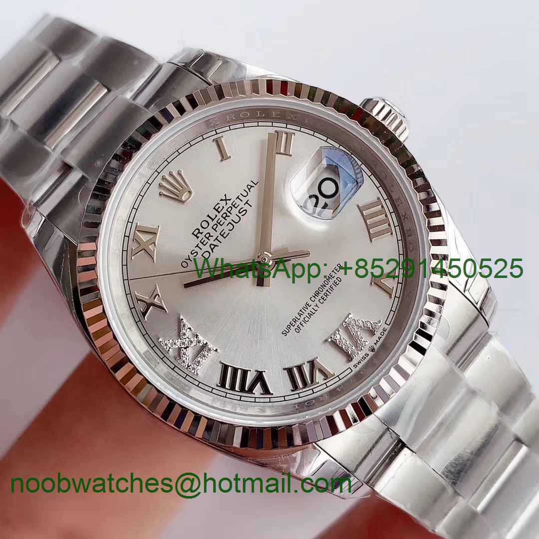 Replica Rolex DateJust 36 SS 126234 EWF 1:1 Best Edition Silver Dial Roman Markers Oyster Bracelet A3235