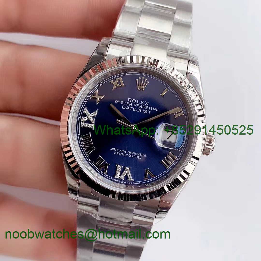 Replica Rolex DateJust 36 SS 126234 EWF 1:1 Best Edition Blue Dial Roman Markers Oyster Bracelet A3235