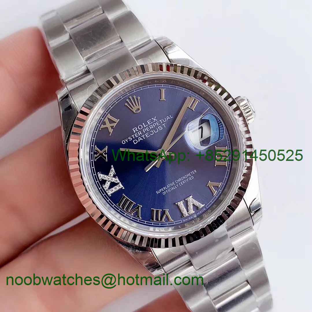 Replica Rolex DateJust 36 SS 126234 EWF 1:1 Best Edition Blue Dial Roman Markers Oyster Bracelet A3235