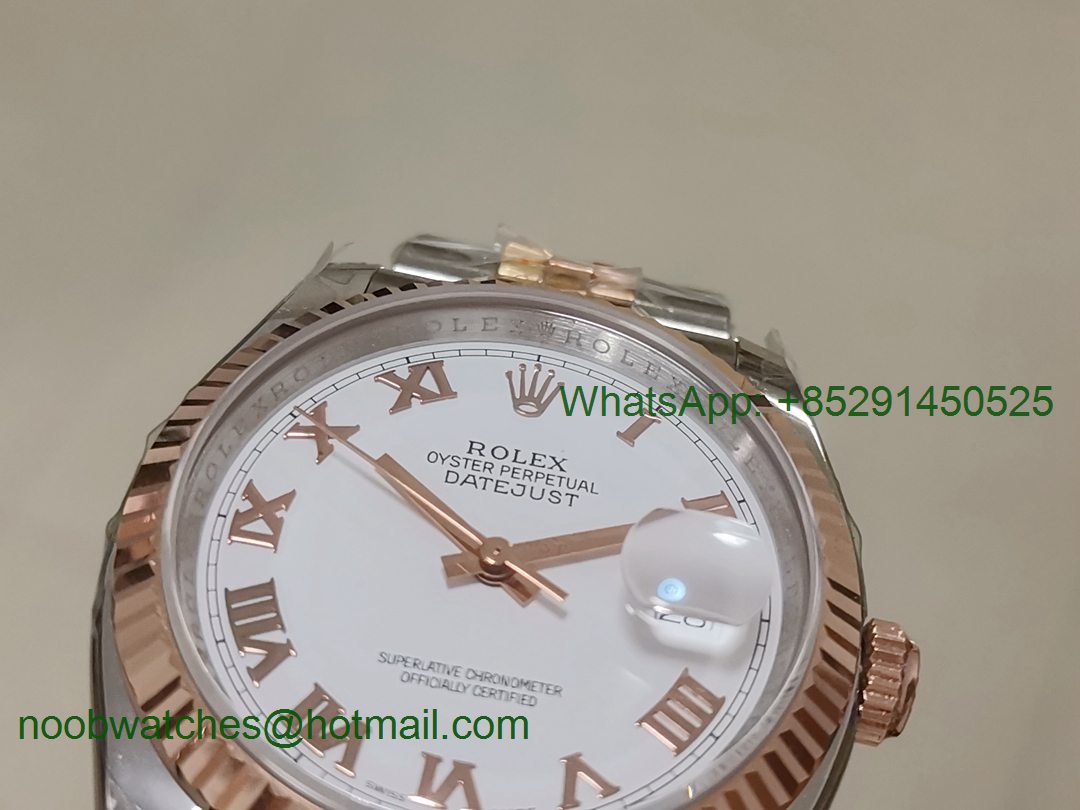 Replica Rolex DateJust 36mm 2tone 18kt Rose Gold 116233 GMF Best White Dial Roman Markers A2836