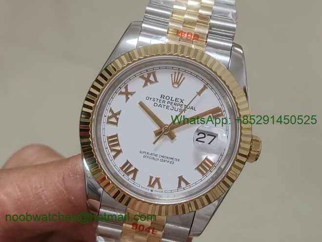 Replica Rolex DateJust 36mm 2tone 18kt Yellow Gold 116233 GMF 1:1 Best White Dial Roman Markers A2836