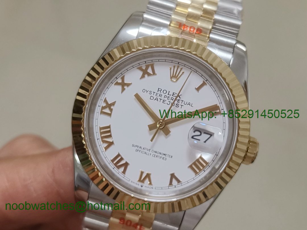 Replica Rolex DateJust 36mm 2tone 18kt Yellow Gold 116233 GMF 1:1 Best White Dial Roman Markers A2836