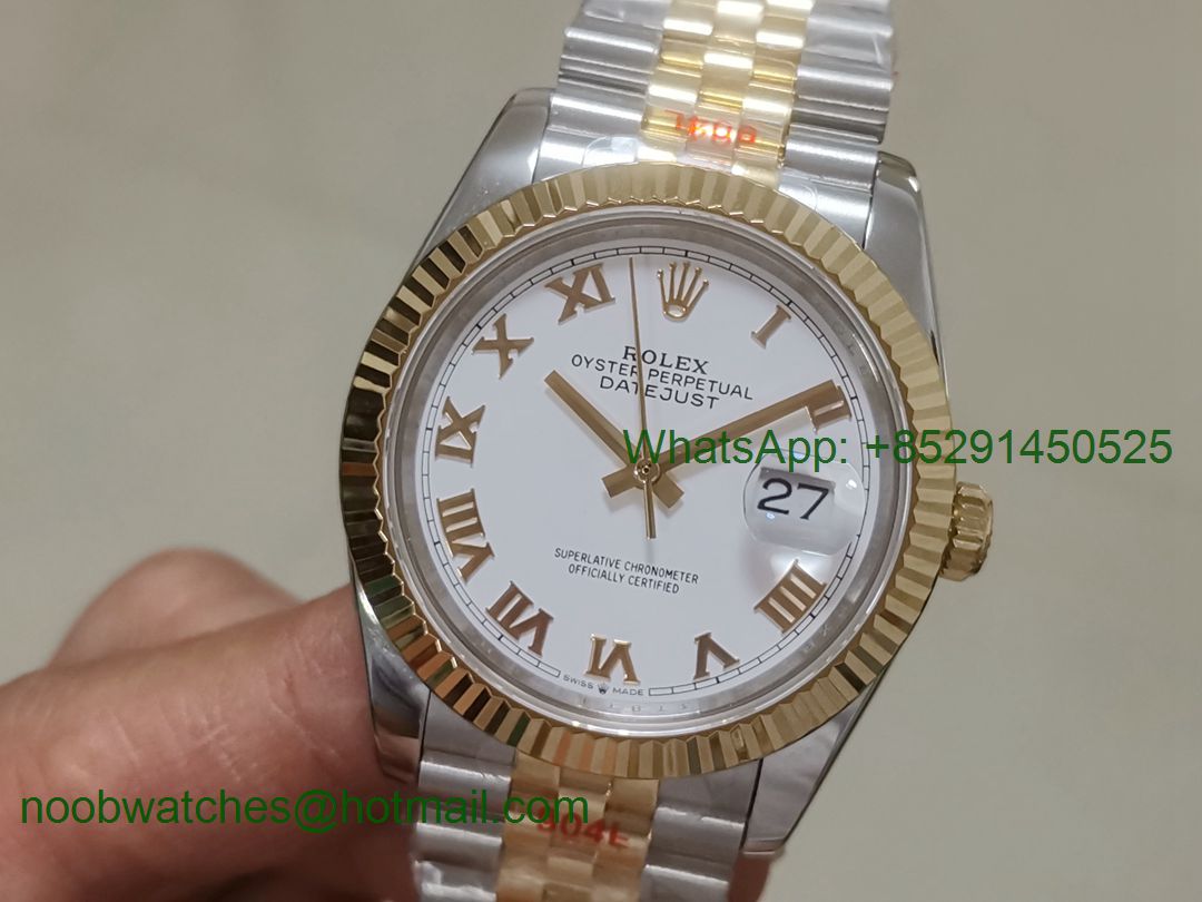 Replica Rolex DateJust 36mm 2tone 18kt Yellow Gold Wrap116233 GMF 1:1 Best White Dial Roman Markers A2836