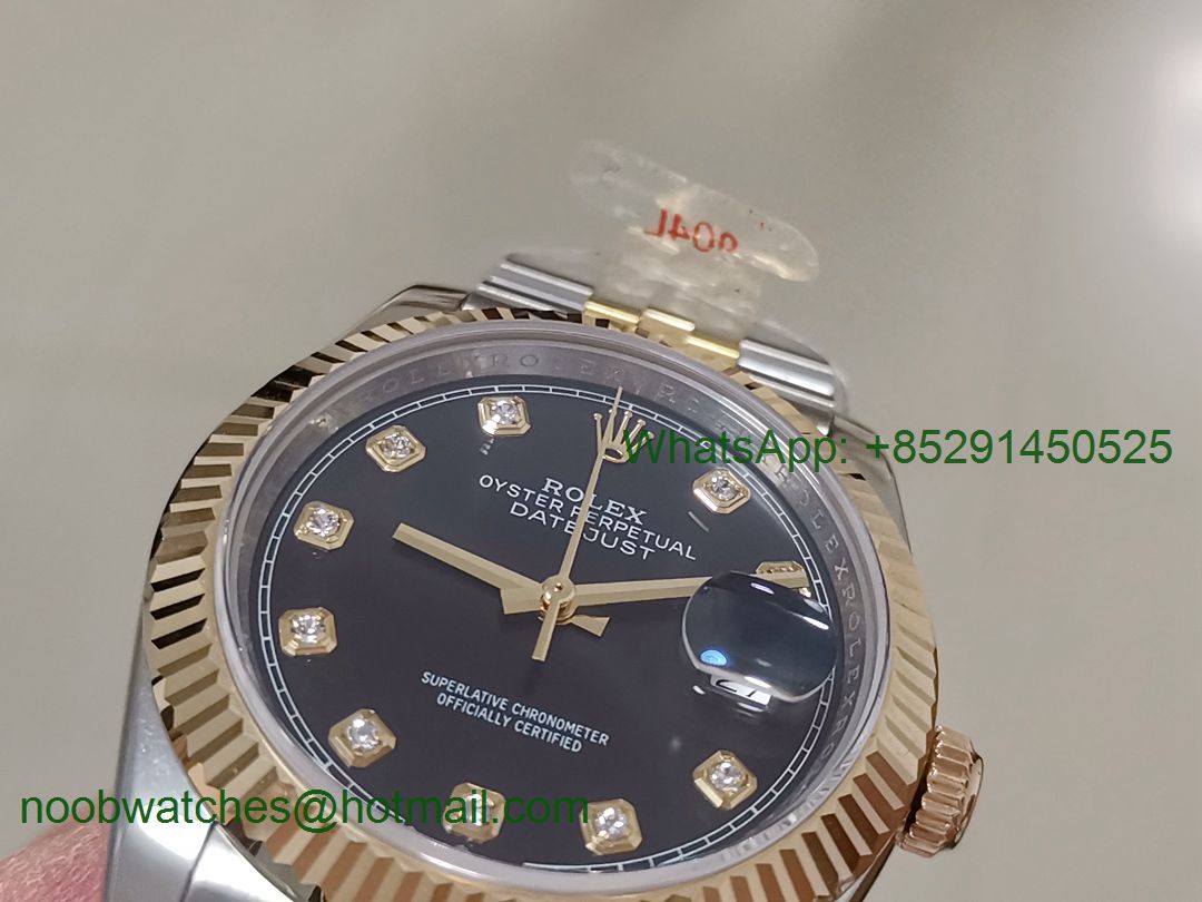 Replica Rolex DateJust 36mm 2tone 18kt Yellow Gold Wrap 116233 GMF 1:1 Best Black Dial Diamond Markers A2836