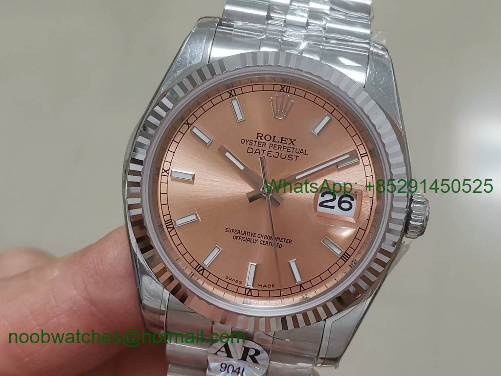 Replica Rolex DateJust 36 SS 116234 ARF 1:1 Best Edition 904L Steel Pink Dial on Jubilee Bracelet SH3135 V3