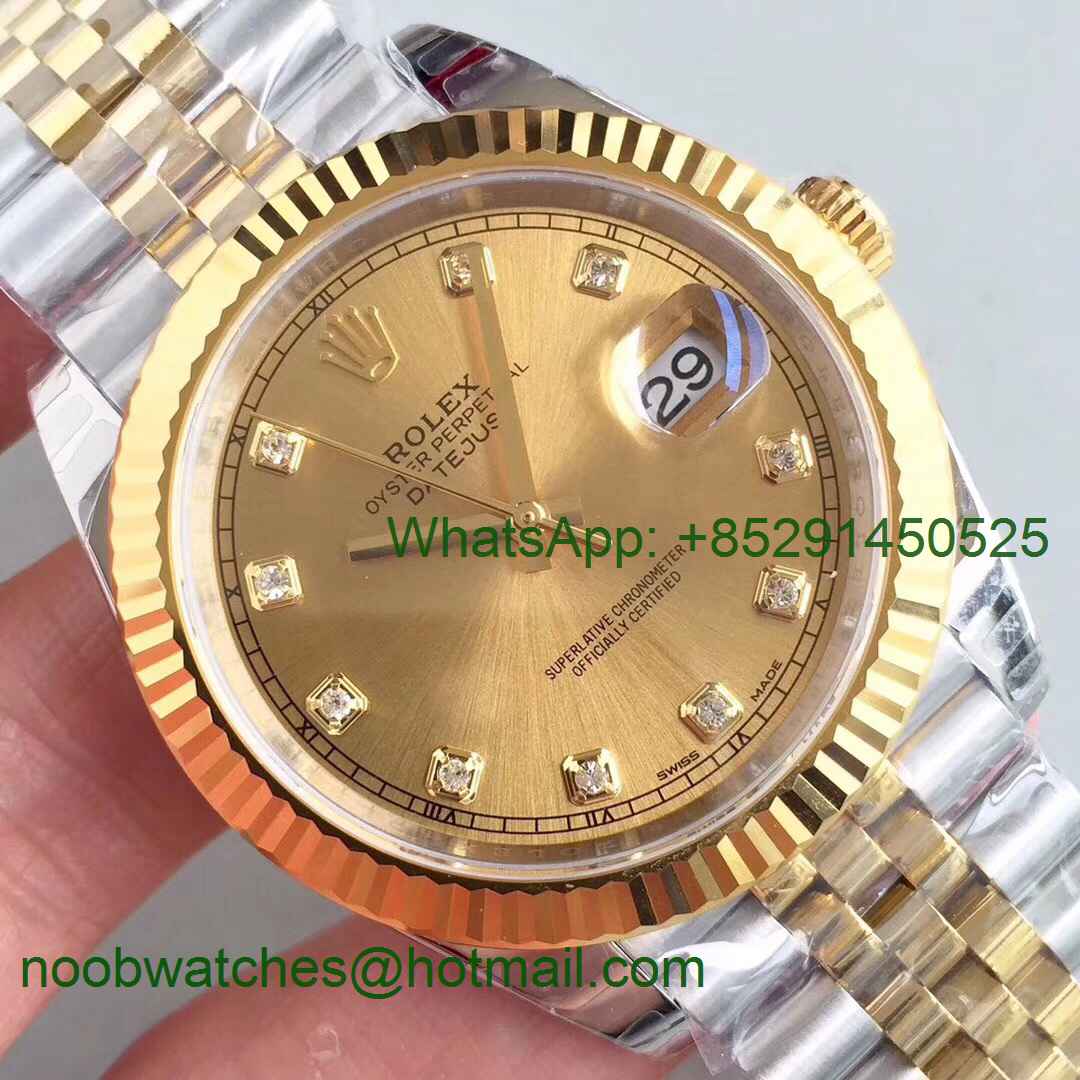 Replica Rolex DateJust 41mm 126333 904L 2tone Yellow Gold/Steel GMF 1:1 Best Gold Diamond Dial A2836