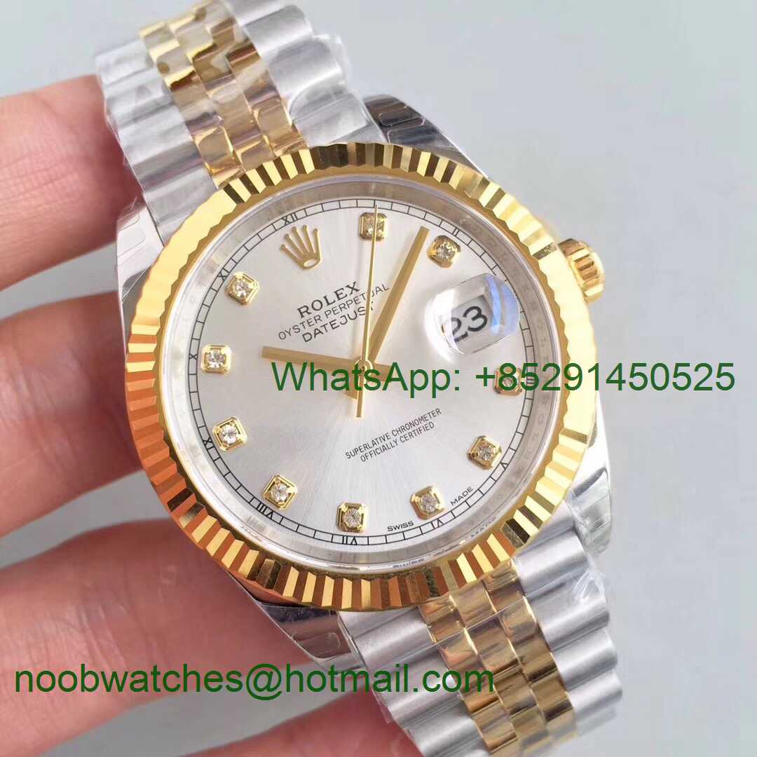Replica Rolex DateJust 41mm 126333 904L 2tone Yellow Gold/Steel GMF 1:1 Best Silver Diamond Dial A2836